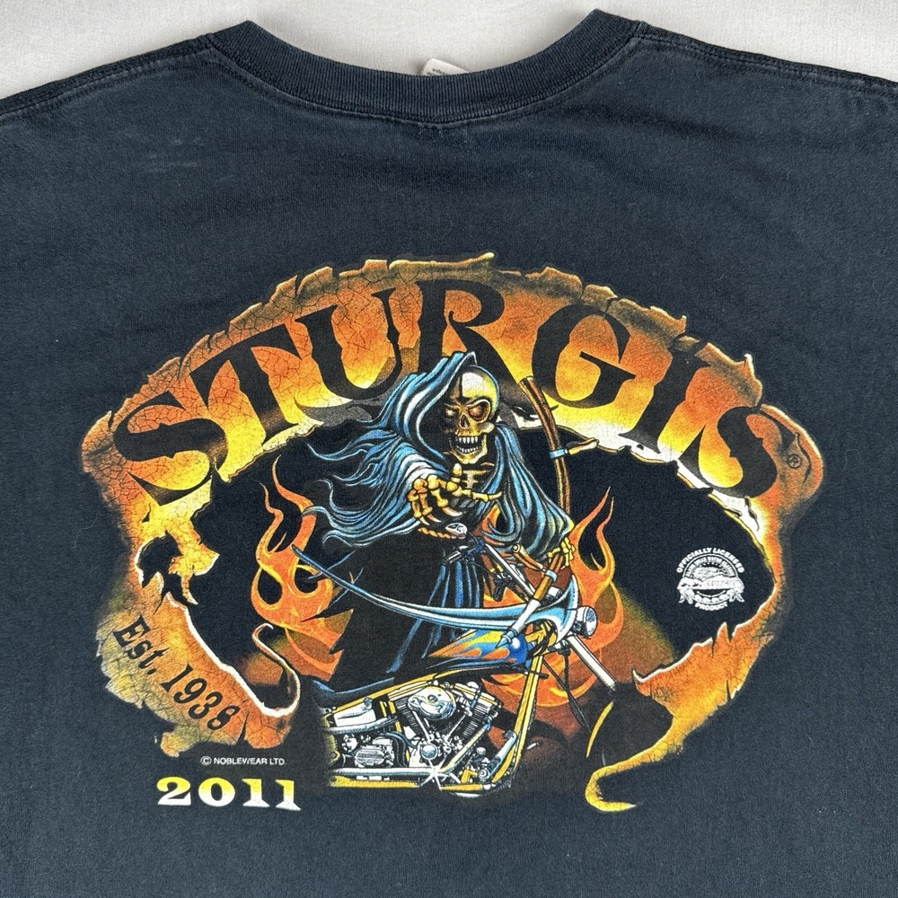 Sturgis 2011 Motorcycle Rally Grim Reaper Flames T-Shirt Black XL Double-Sided